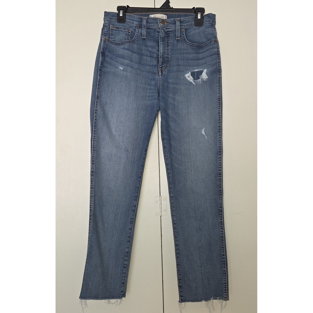 MADEWELL Mid-Rise Classic Straight Stretch Jeans Women's Size 28 Raw Hem ~VGC~